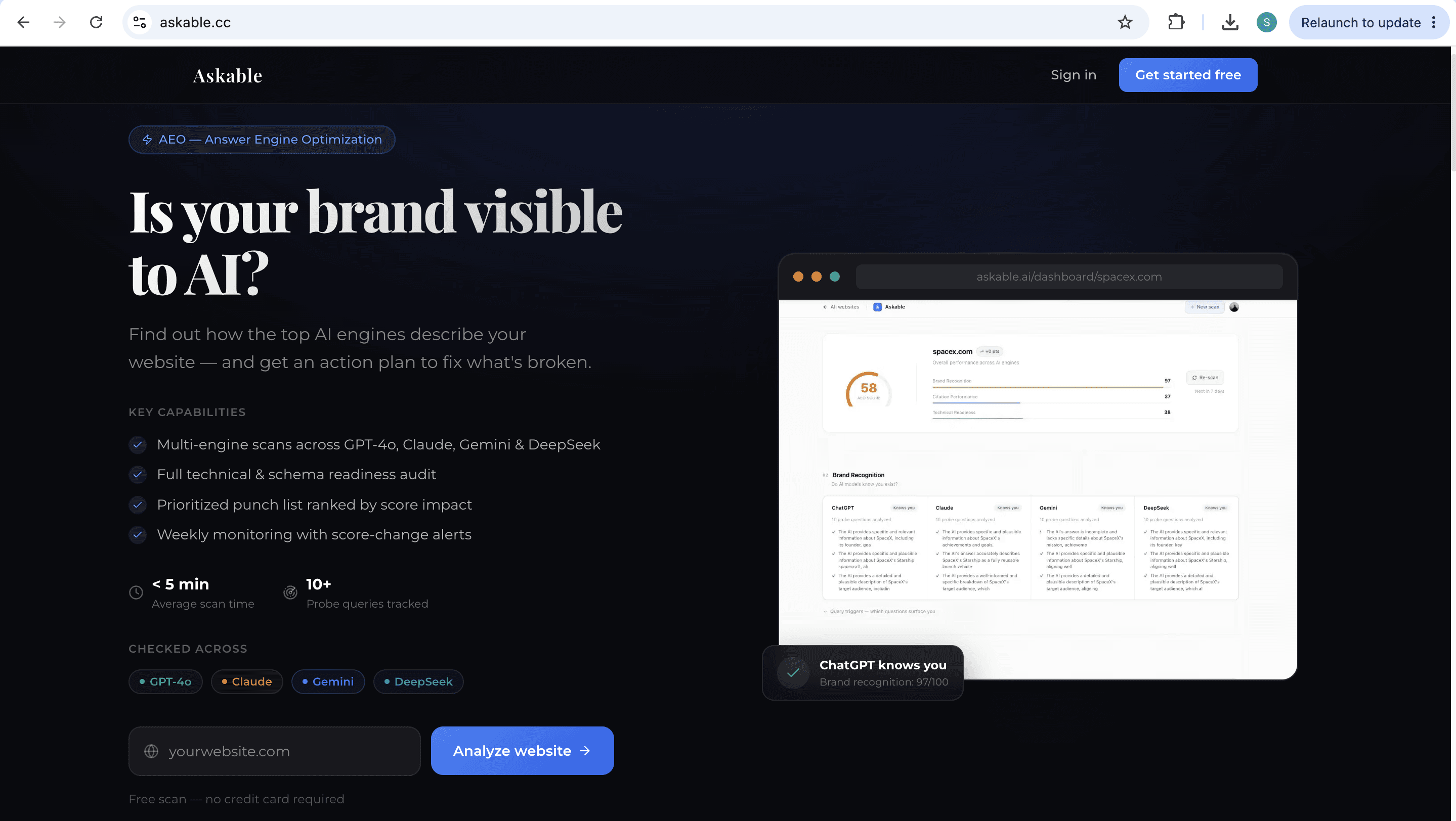 Askable product preview on the landing page