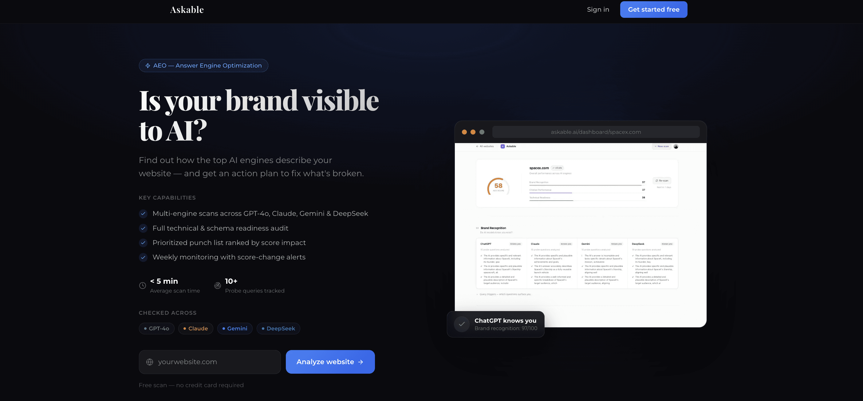 Askable landing page — Is your brand visible to AI?