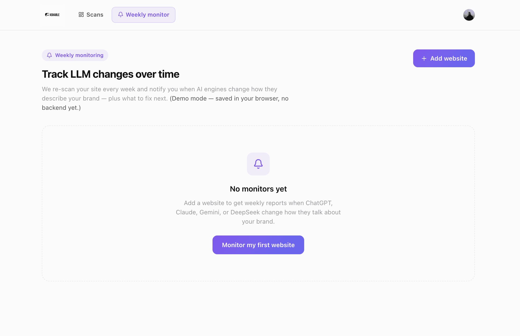 Askable weekly monitor — track LLM changes over time