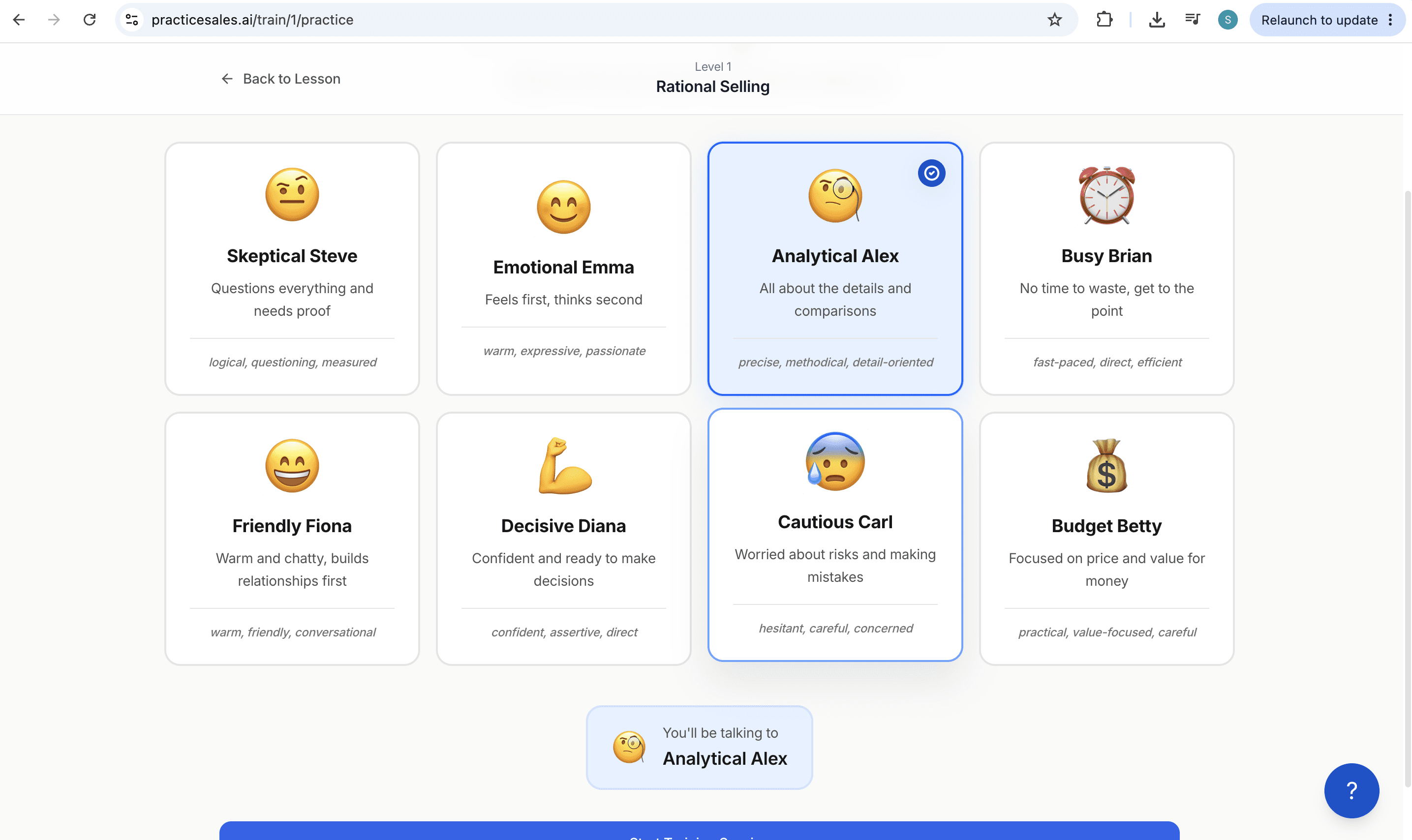 PracticeSales — eight AI buyer personas