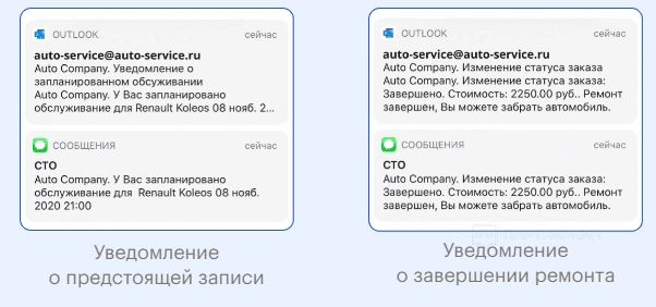 Woodle Auto appointment reminder and repair completion messages